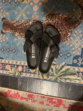 Birkenstock Black Glitter Madrid Slide Sandals